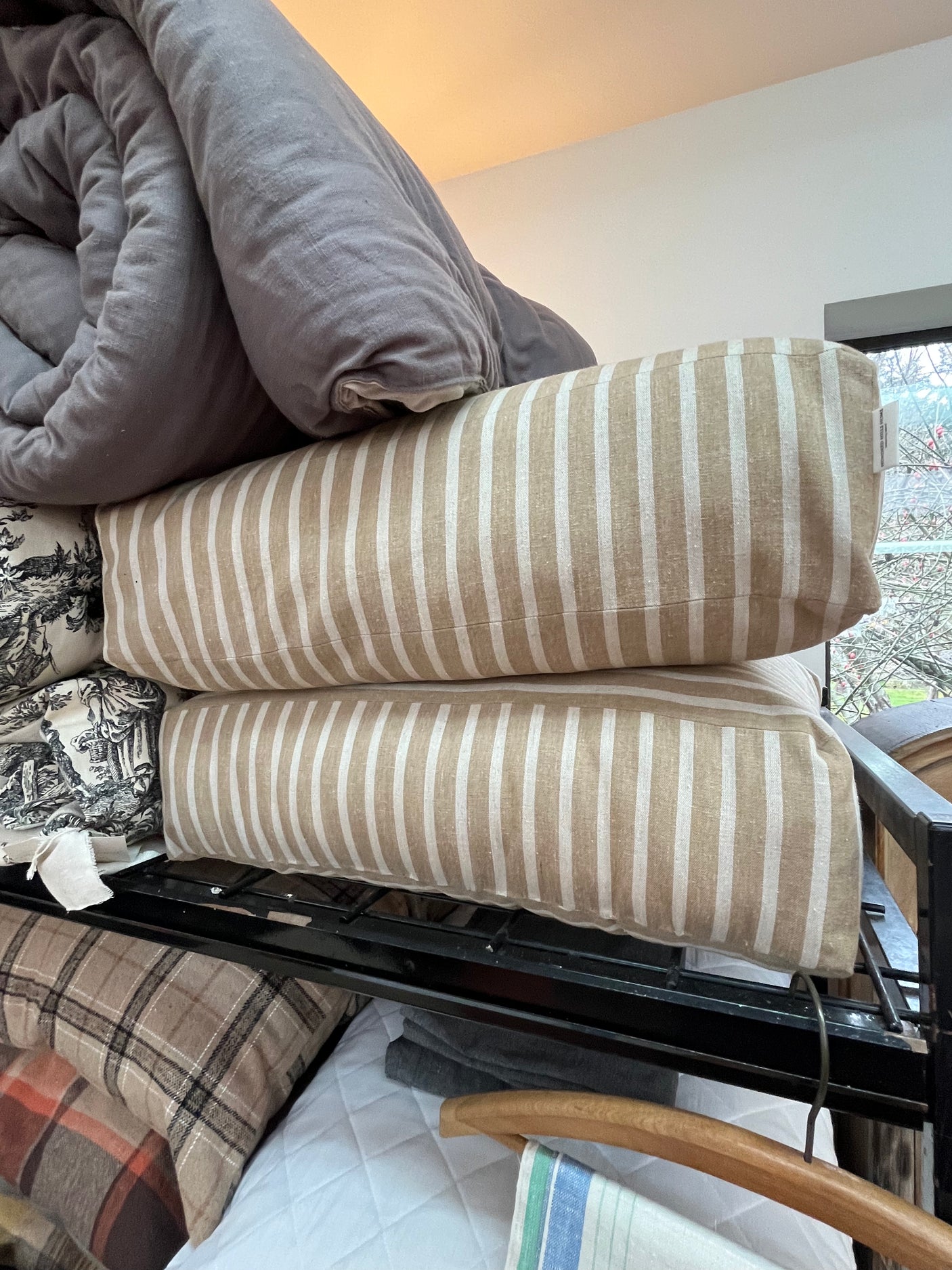Large Pair of Linen striped Cushions
