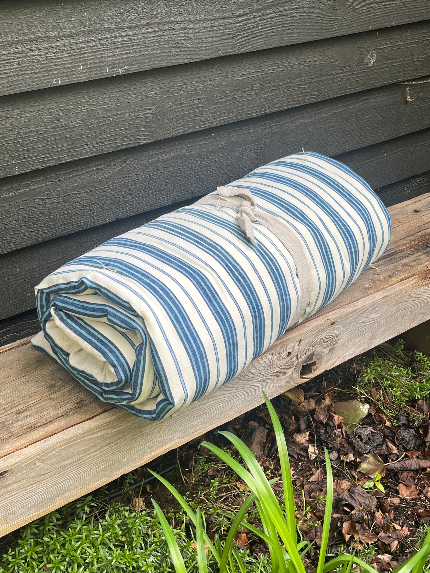 Hand tufted striped French Linen Topper with matching cushions