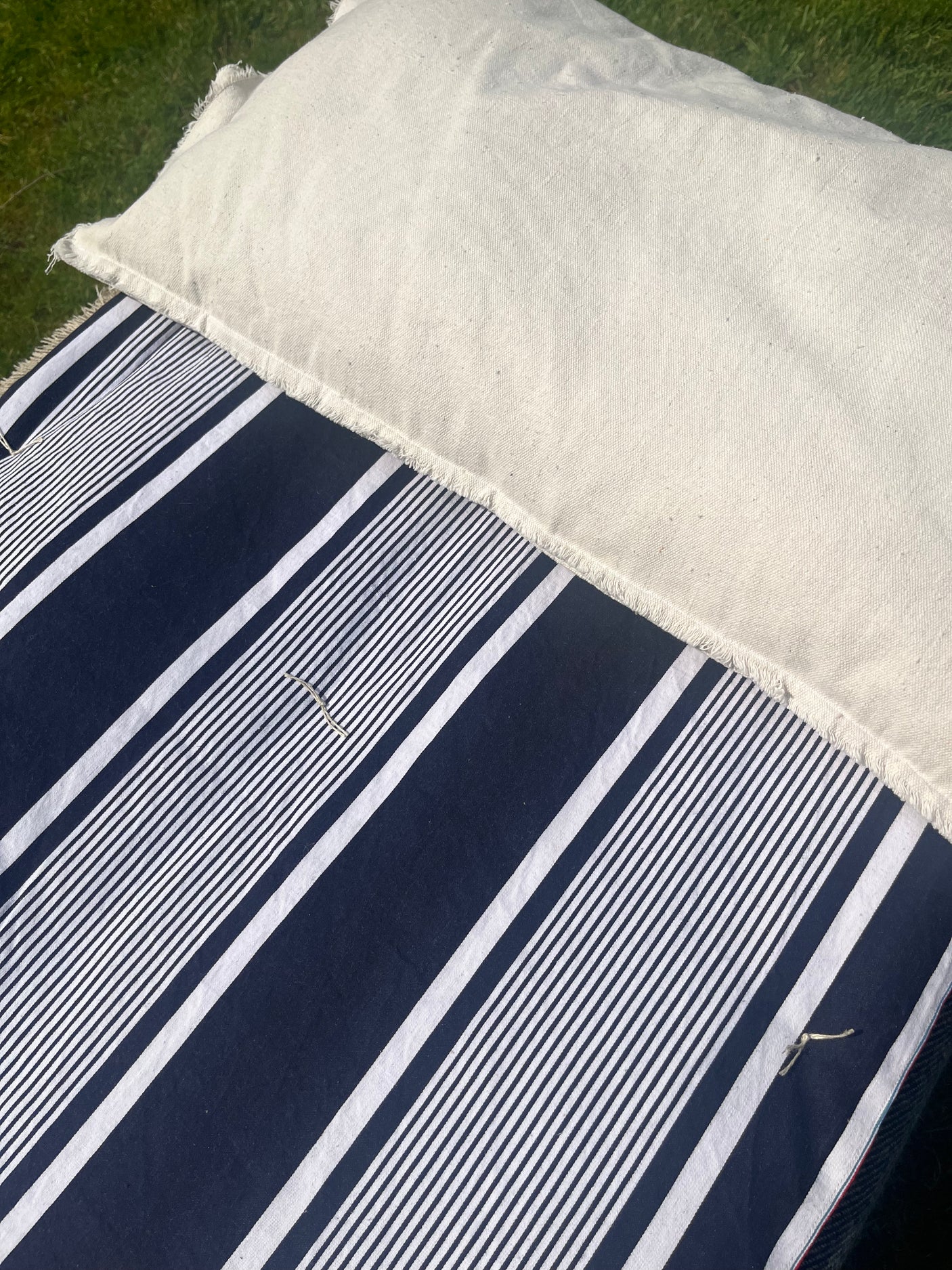 Hand tufted striped French Ticking Topper
