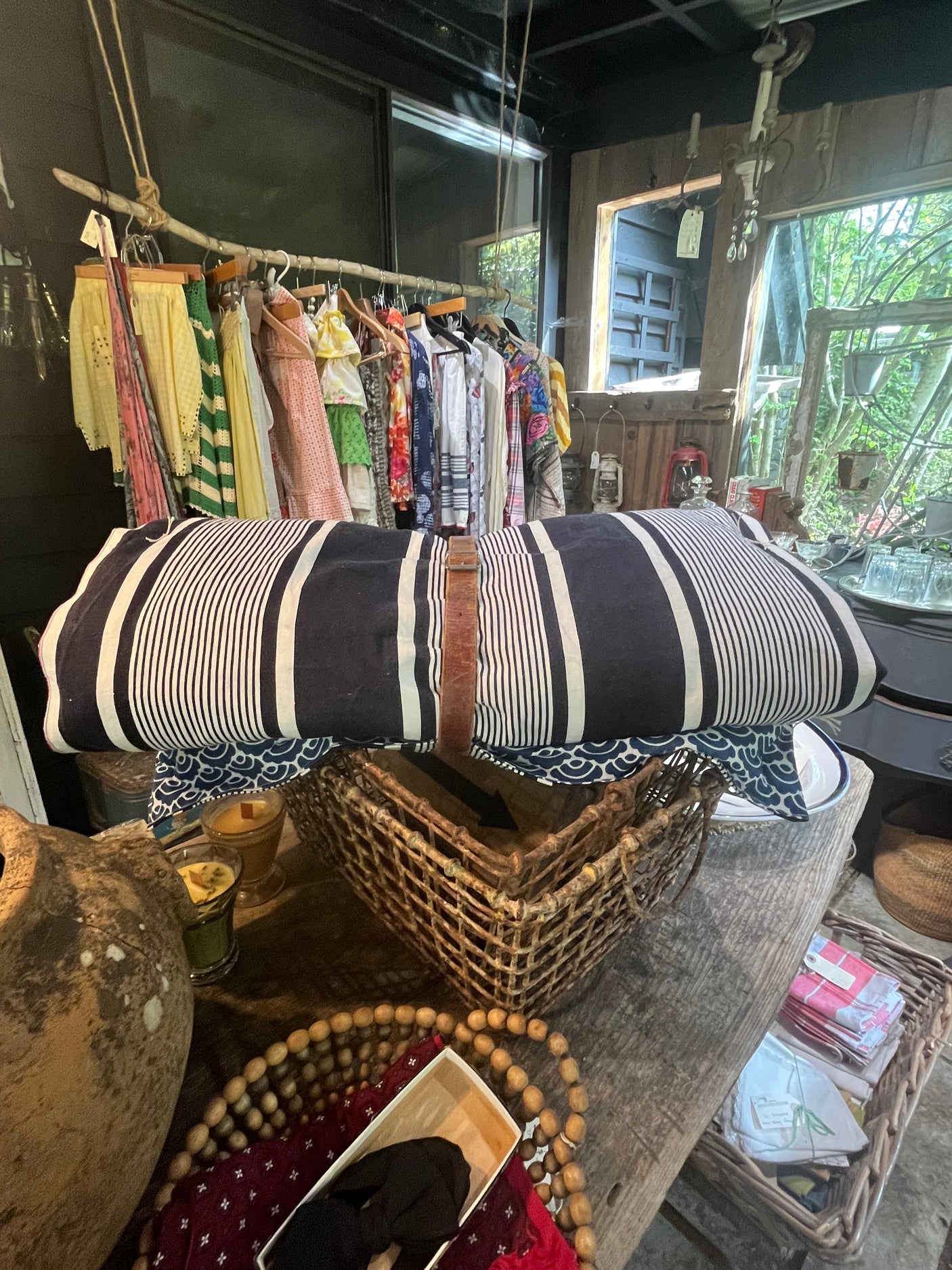 Hand tufted striped French Ticking Topper