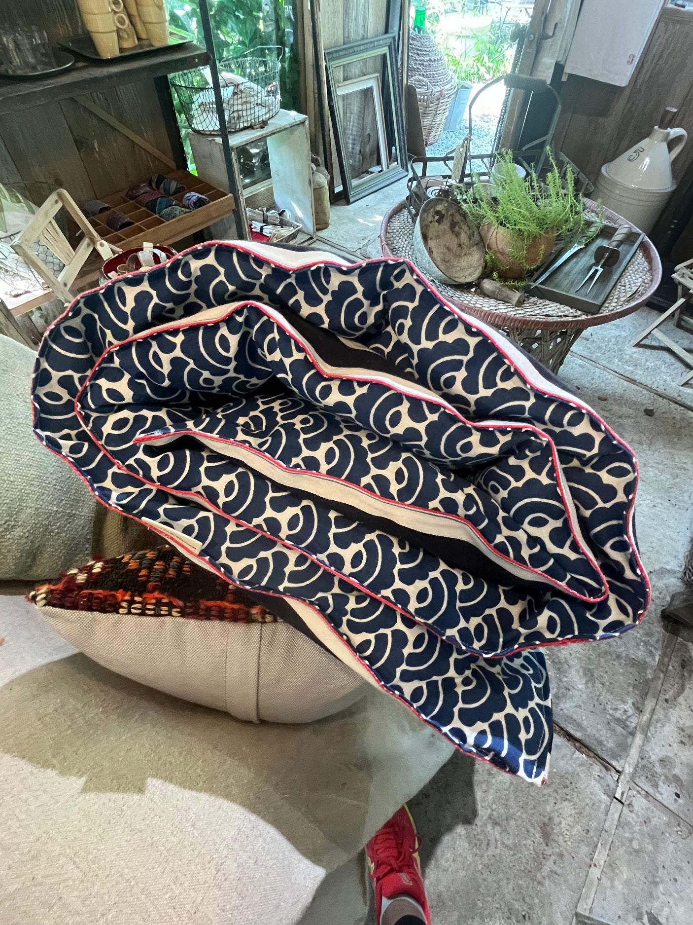 Hand tufted striped French Ticking Topper