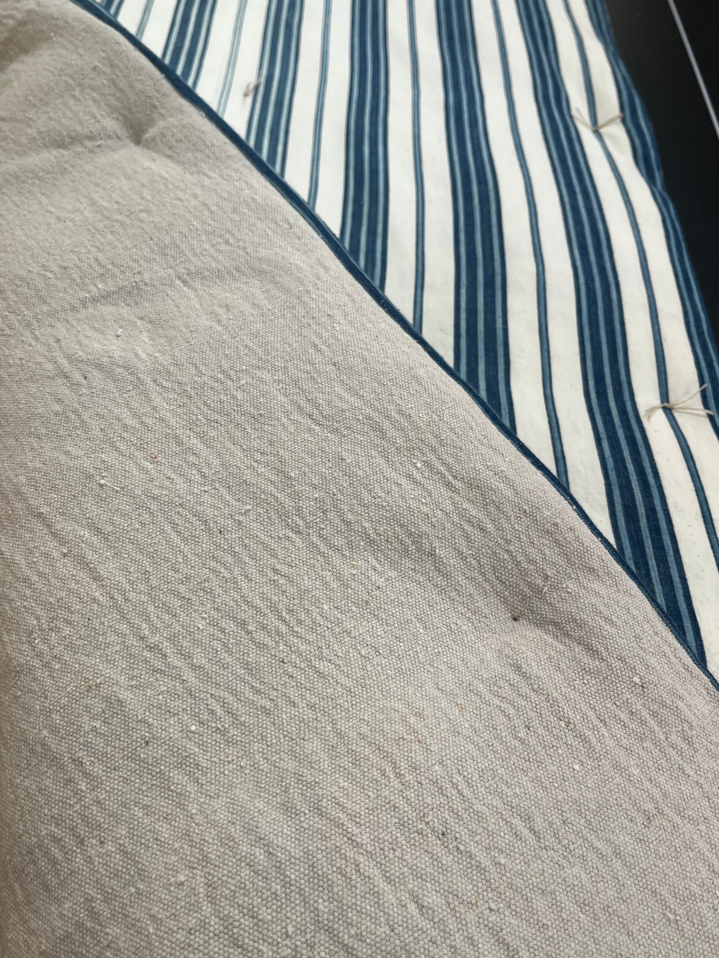 Hand tufted striped French Linen Topper with matching cushions