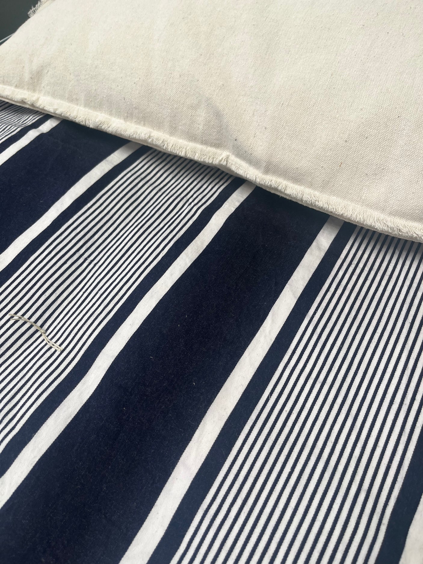 Hand tufted striped French Ticking Topper