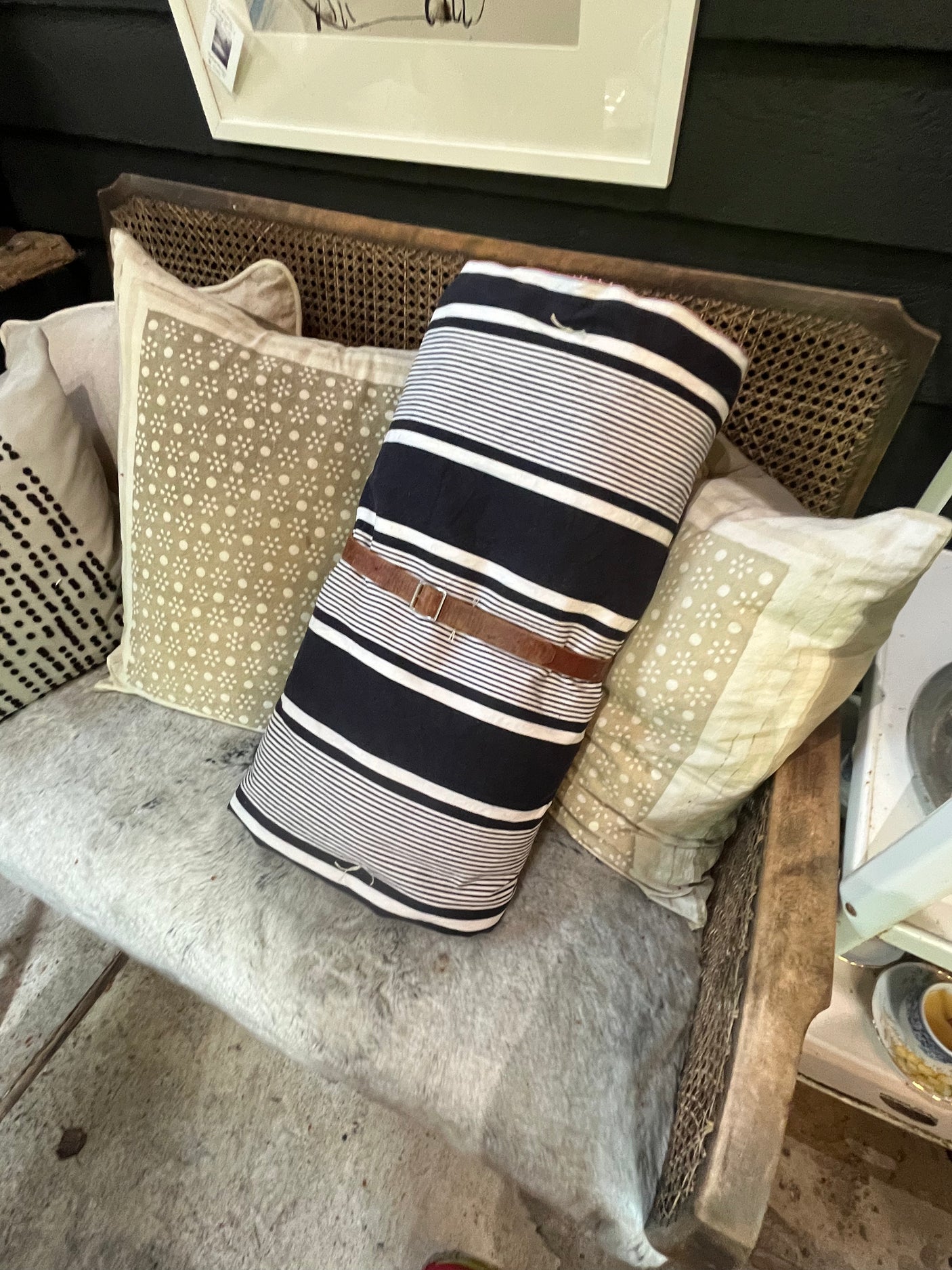 Hand tufted striped French Ticking Topper