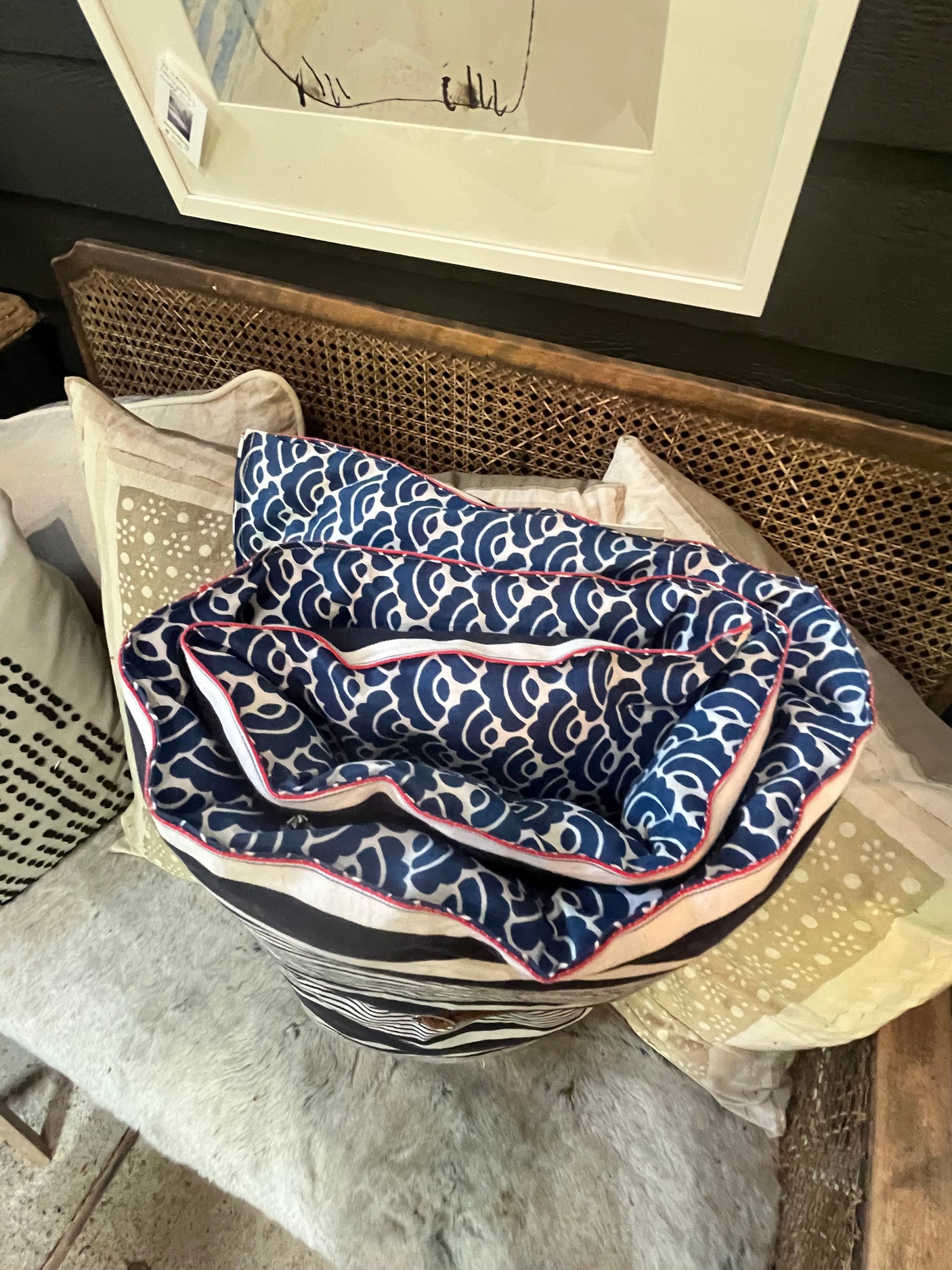 Hand tufted striped French Ticking Topper